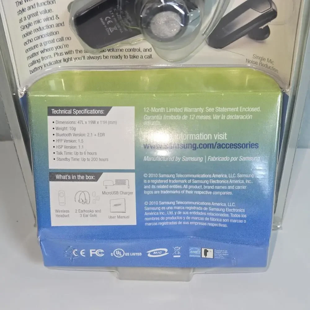 Samsung WEP490 Wind Noise Reduction Bluetooth Ear Hook Headset Brand New Sealed